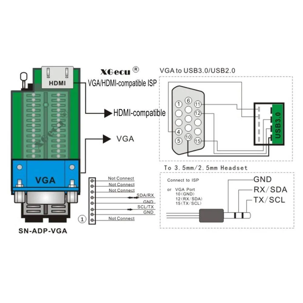 T56 SN-ADP-VGA HDMI and VGA Interface for XGECU T56 Programmer ISP/ICSP In Circuit Program and Serial output support