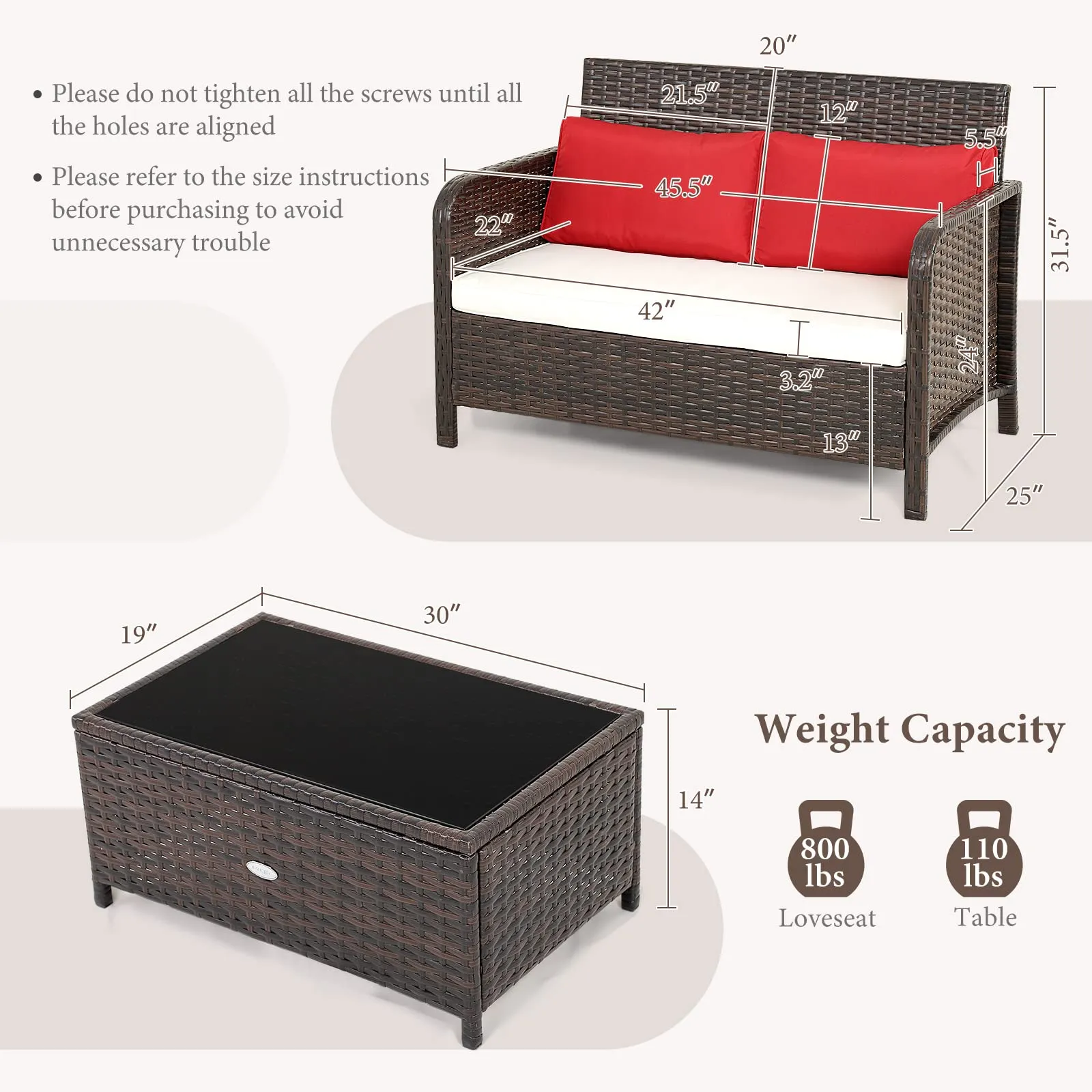 Tangkula 2-Piece Outdoor Patio Wicker Furniture Set