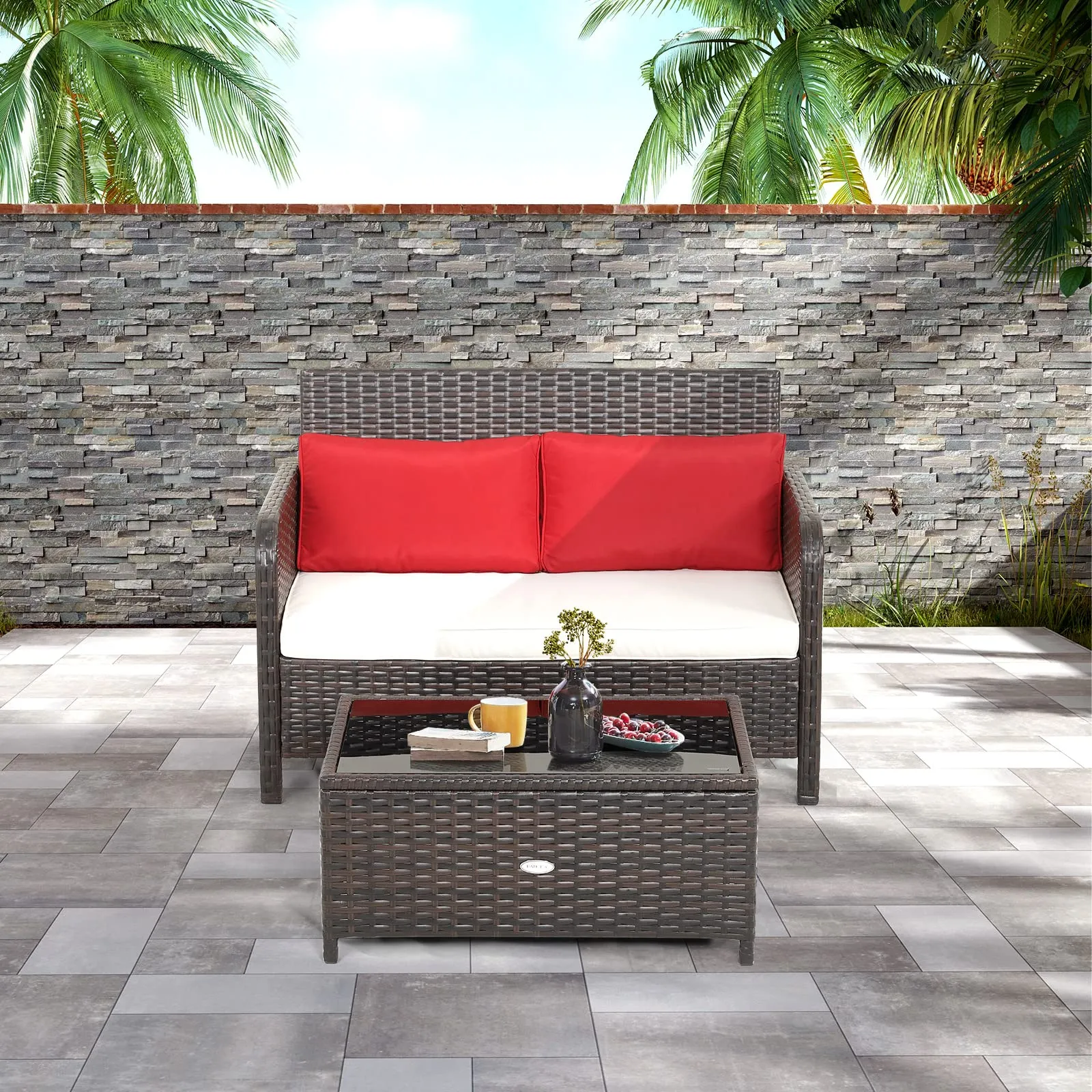 Tangkula 2-Piece Outdoor Patio Wicker Furniture Set