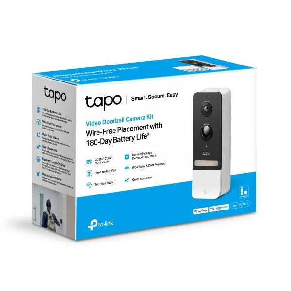 Tapo Smart Battery Video Doorbell Camera Kit - Black & White | TAPOD230S1