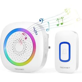 TECKNET Wireless Doorbell, Plug in Doorbell with RGB Light