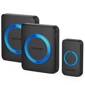 TECKNET Wireless Doorbell, Waterproof Twin Wall Plug-in Cordless Door Chime Kit With 300m Range, 32 Chimes, 4-Level Volume & Blue Light, No Batteries Required Best for Plug in Door Entry Bell