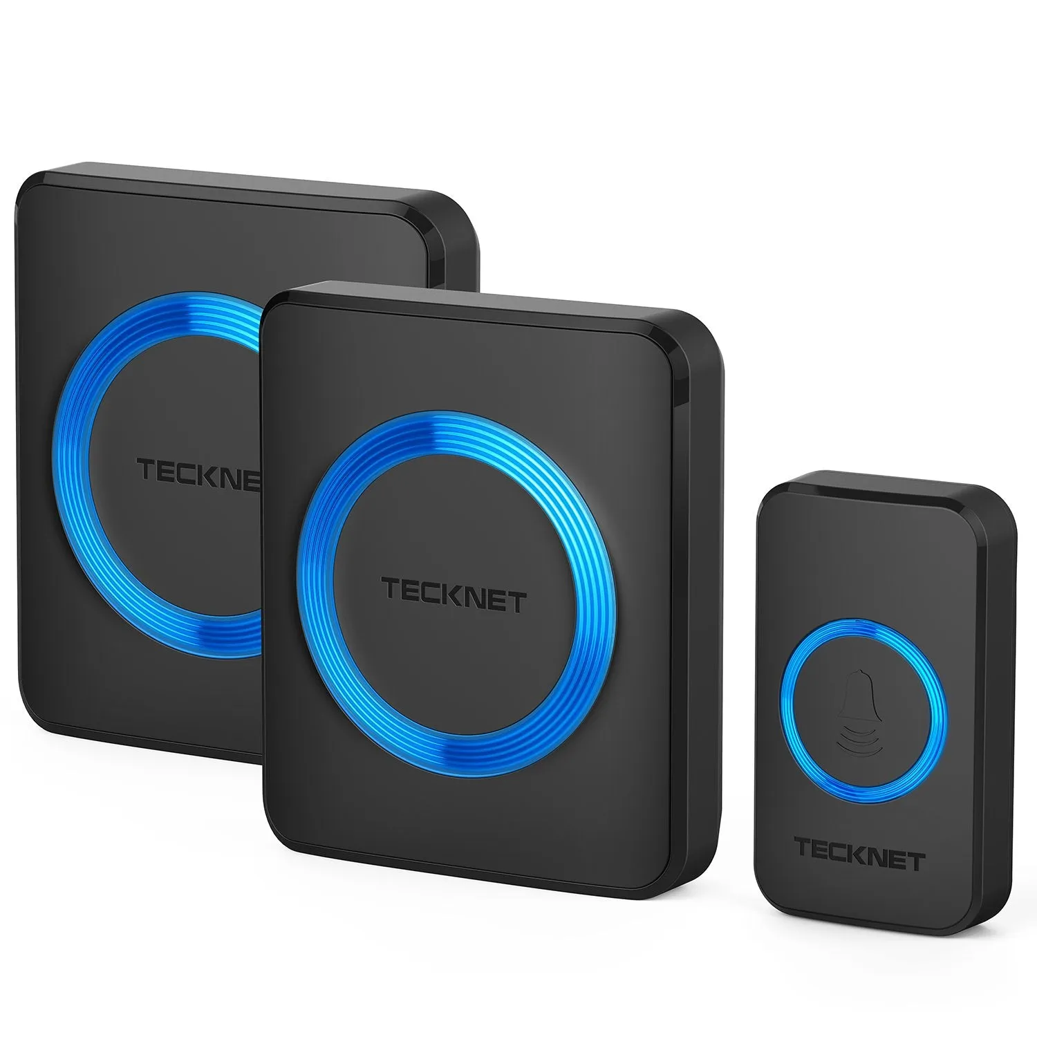 TECKNET Wireless Doorbell, Waterproof Twin Wall Plug-in Cordless Door Chime Kit With 300m Range, 32 Chimes, 4-Level Volume & Blue Light, No Batteries Required Best for Plug in Door Entry Bell