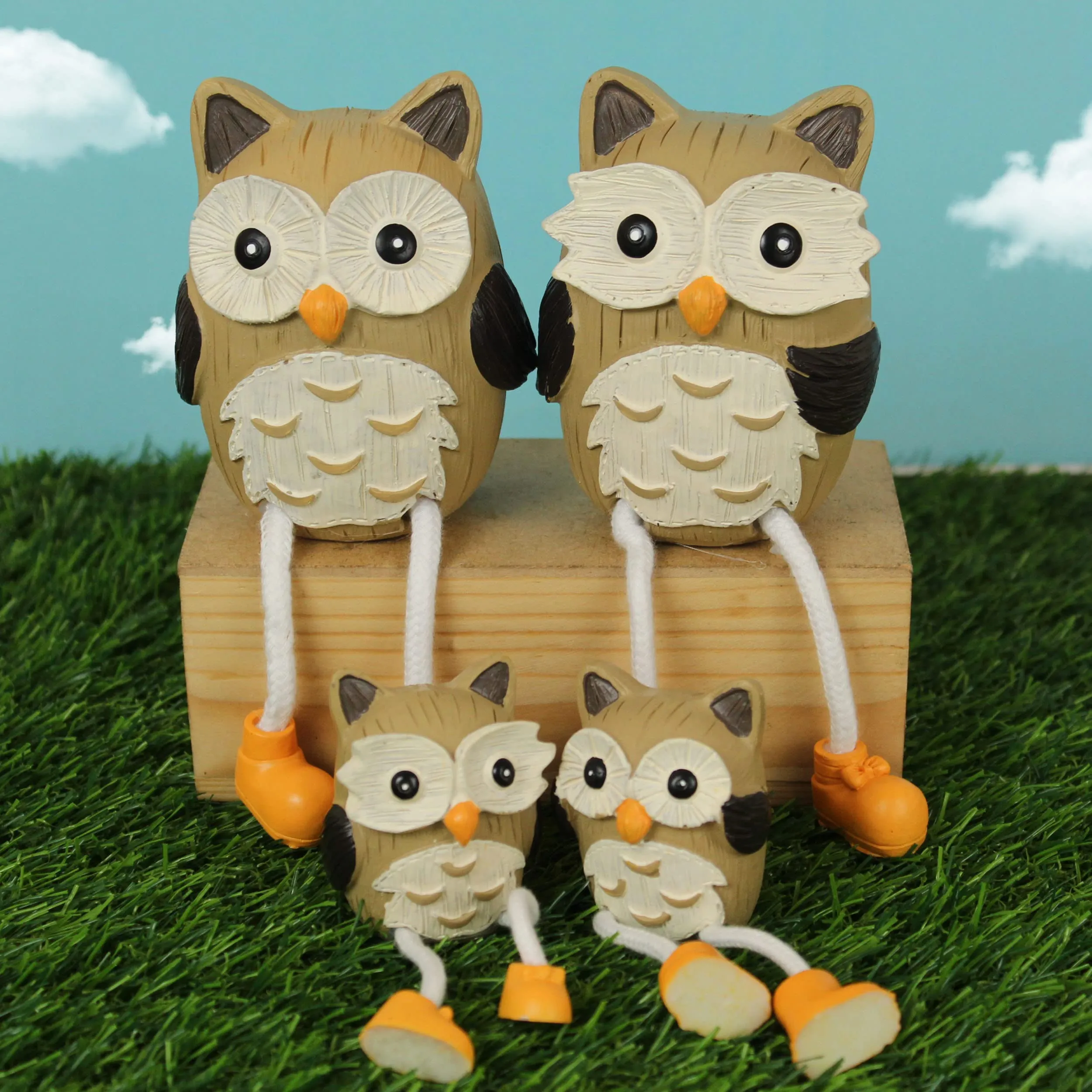TIED RIBBONS Owl Long Leg Hanging Dolls Family Couple Statue Decorative Showpiece for Home Decor Living Room Table Bedroom Decoration Birthday Wedding Gift Items (Set of 4, Multi, Resin)