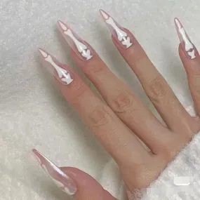 Toleet-Helloween sminken 10Pcs Gothic Bones Handmade Press-On Nails Glossy Long Almond Full Cover Fake Nail Tip for Women&Girls Halloween,party Wear