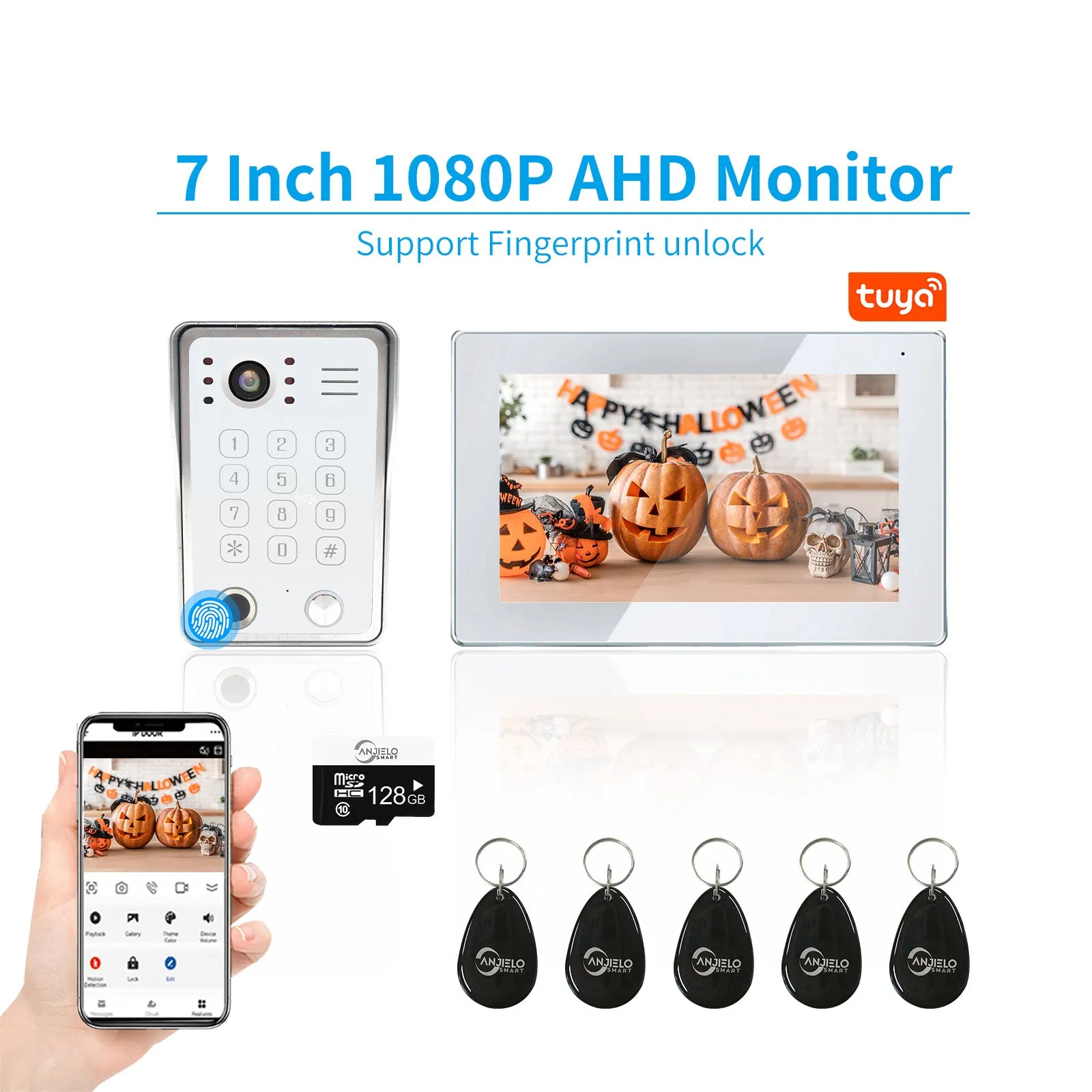 Touch screen  7/10 inch Video Doorbell with Fingerprint ,password unlock and RFID Card Access Control System Video Intercom System For Home