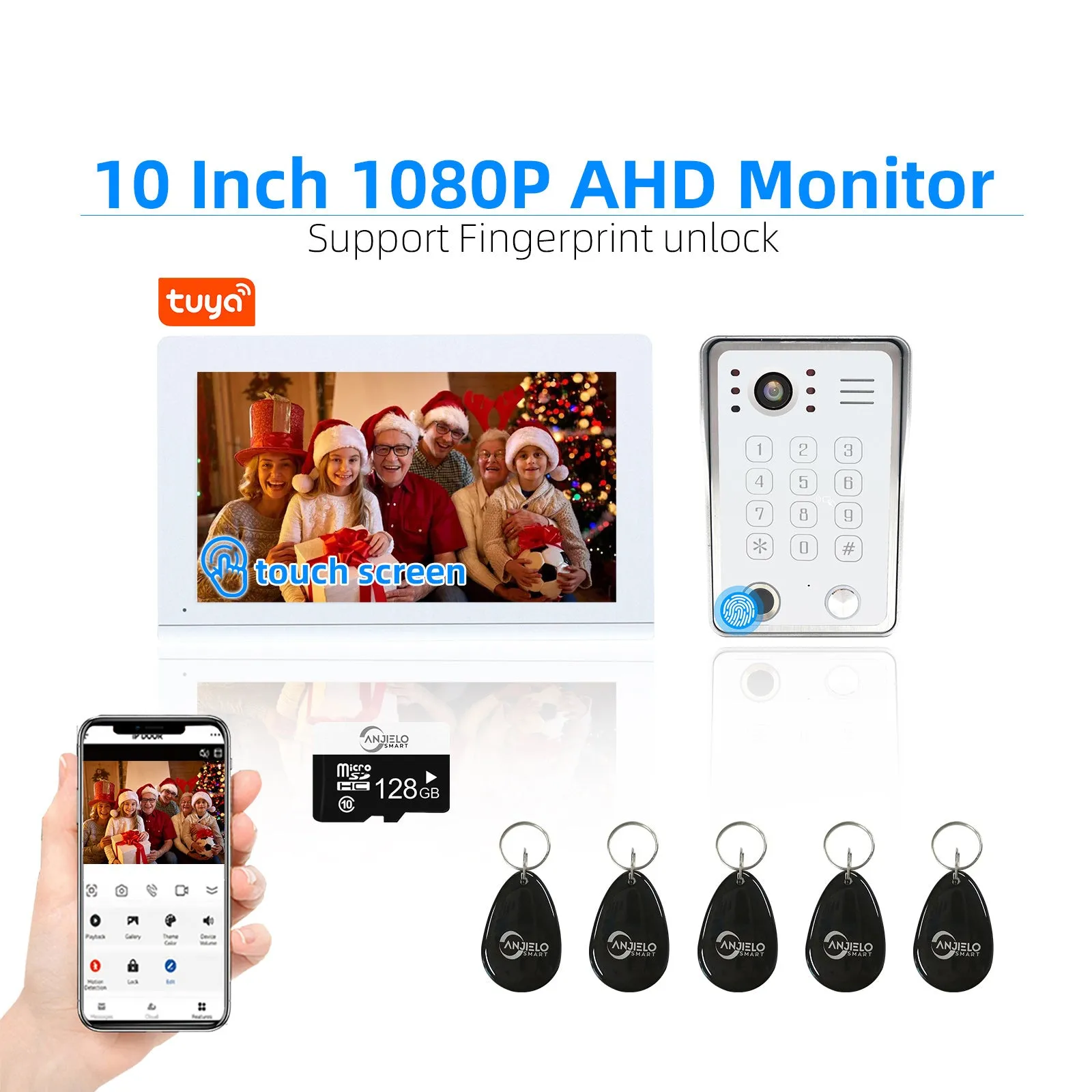 Tuya WIFI Intercom Video Door Phone With Video Doorbell Camera 1080P With Fingerprint RFID Number Password Unlock Motion Sensor
