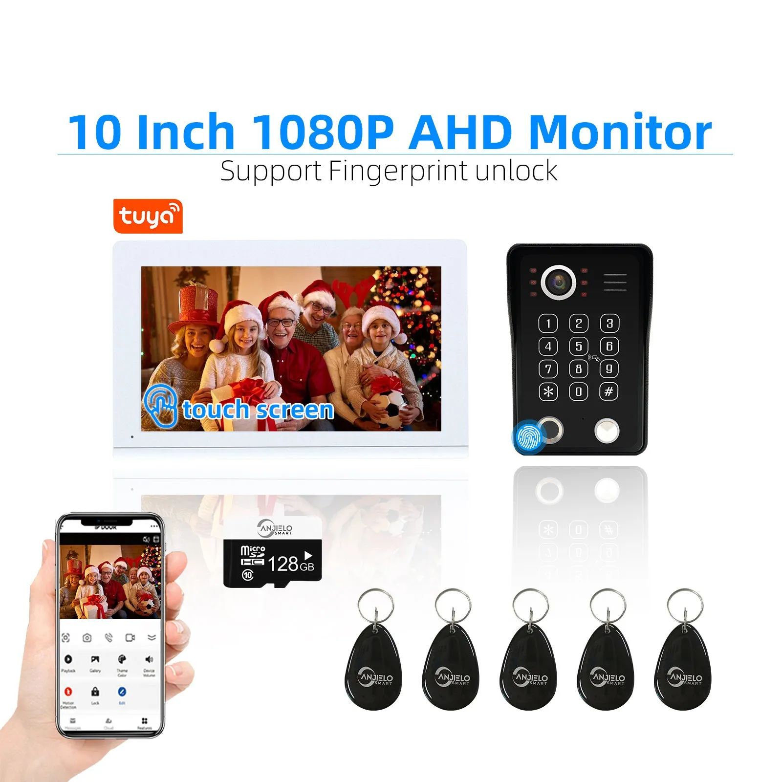 Tuya WIFI Intercom Video Door Phone With Video Doorbell Camera 1080P With Fingerprint RFID Number Password Unlock Motion Sensor