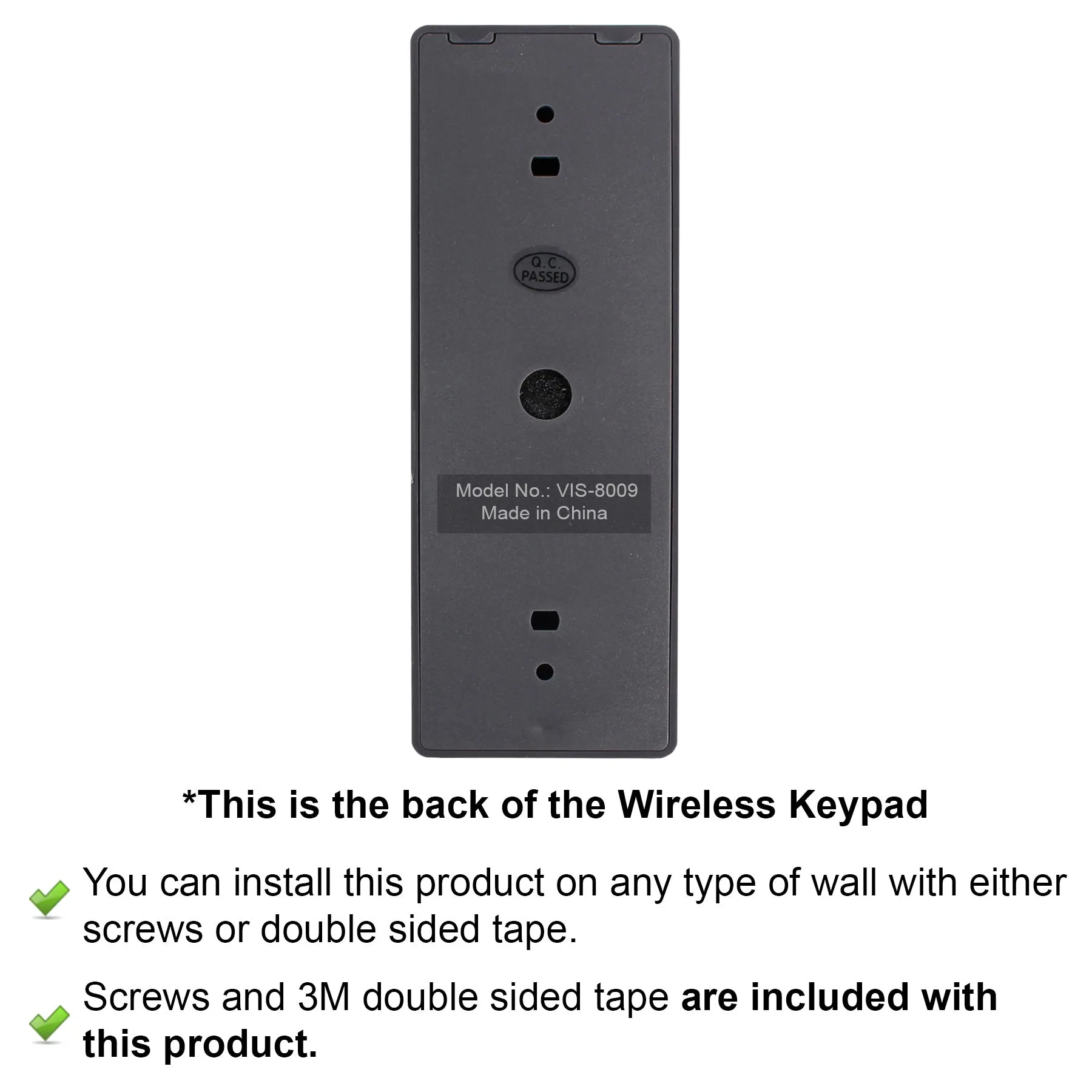 Visionis VIS-8009 – 433 MHz   Outdoor IP 65   Black   Wireless Keypad   Access Control   500 Users   Range Of 165 Feet   Delay And On/Off Toggle Mode   Battery Operated   Standalone No Software