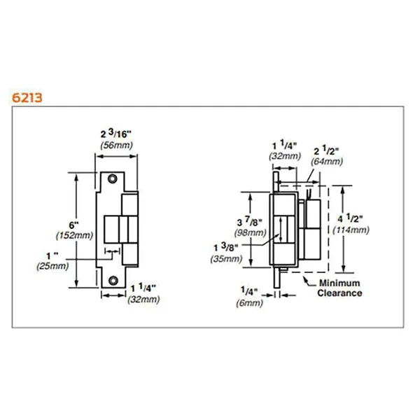 Von Duprin - 6213 Electric Strike for Mortise or Cylindrical Devices - Fail Secure - Satin Stainless - 24VDC