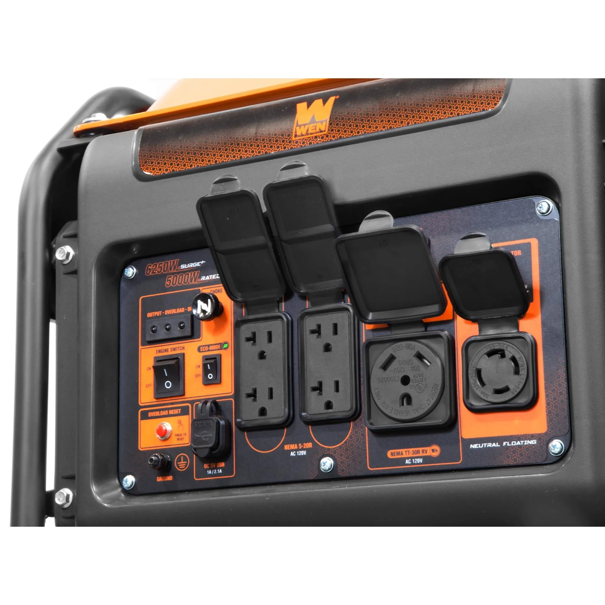 WEN GN625i 6250-Watt RV and Transfer-Switch-Ready 120V/240V Open Frame Inverter Generator, CARB Compliant