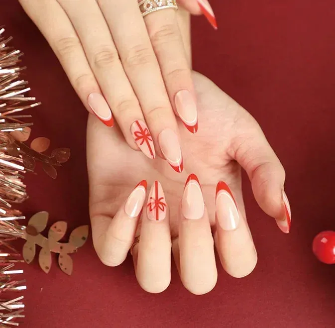 Wenkouban-24Pcs Christmas New Purple Rabbit Cute Short False Nails Tips Snowman Elk Pattern Design Wearable Fake Nails Press On Nail Art