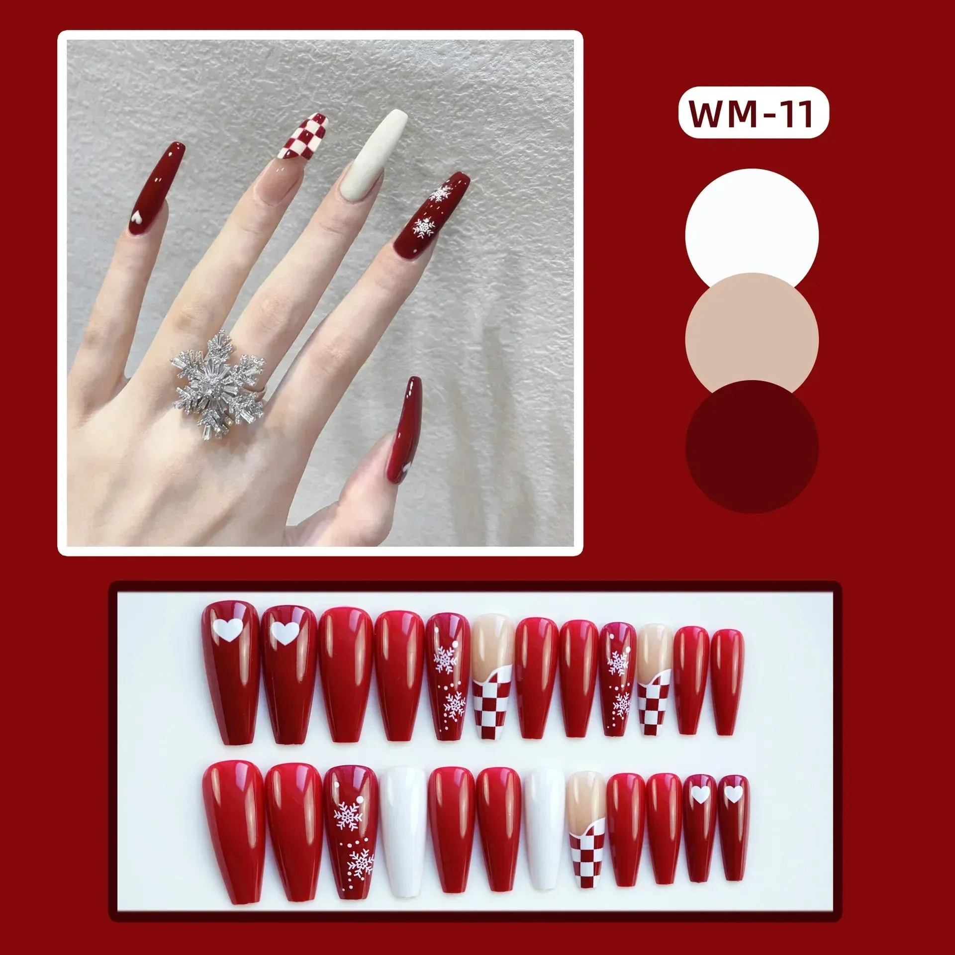 Wenkouban-24Pcs Christmas New Purple Rabbit Cute Short False Nails Tips Snowman Elk Pattern Design Wearable Fake Nails Press On Nail Art