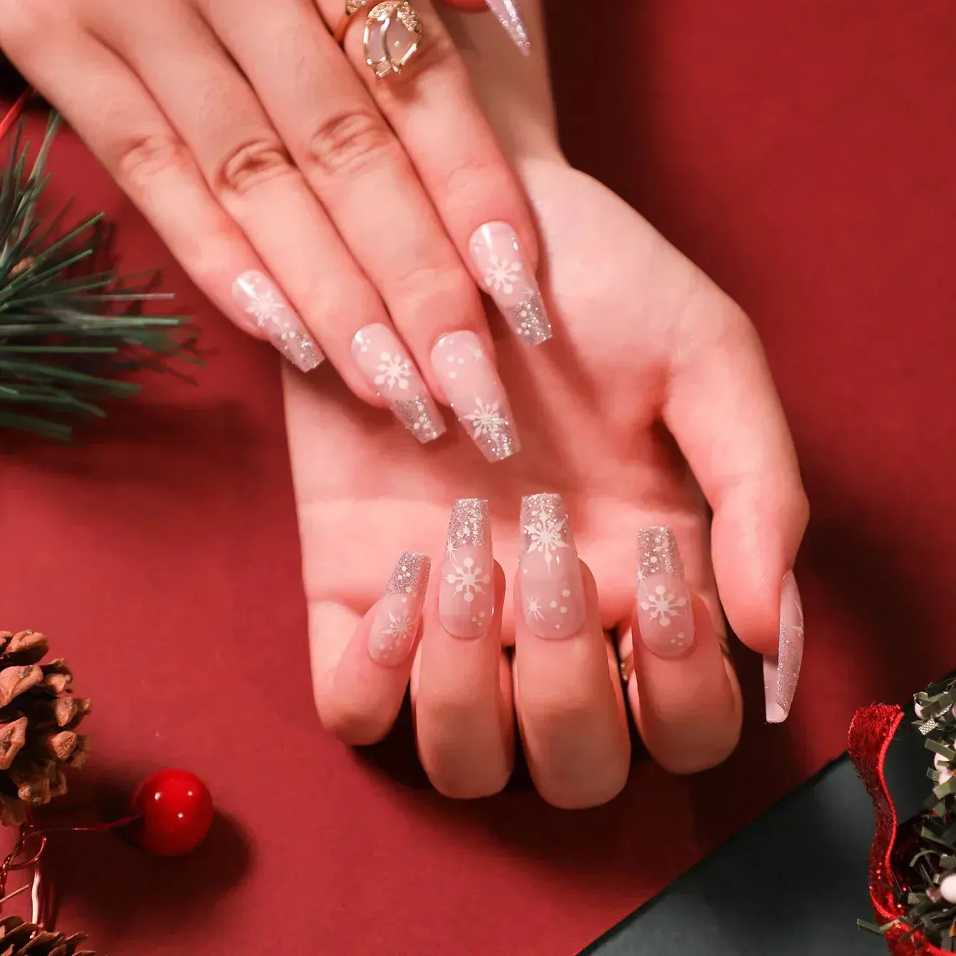 Wenkouban-24Pcs Christmas New Purple Rabbit Cute Short False Nails Tips Snowman Elk Pattern Design Wearable Fake Nails Press On Nail Art