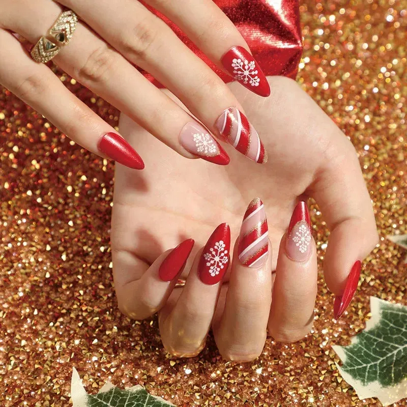 Wenkouban-24Pcs Christmas New Purple Rabbit Cute Short False Nails Tips Snowman Elk Pattern Design Wearable Fake Nails Press On Nail Art