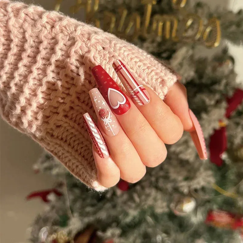 Wenkouban-24Pcs Christmas New Purple Rabbit Cute Short False Nails Tips Snowman Elk Pattern Design Wearable Fake Nails Press On Nail Art