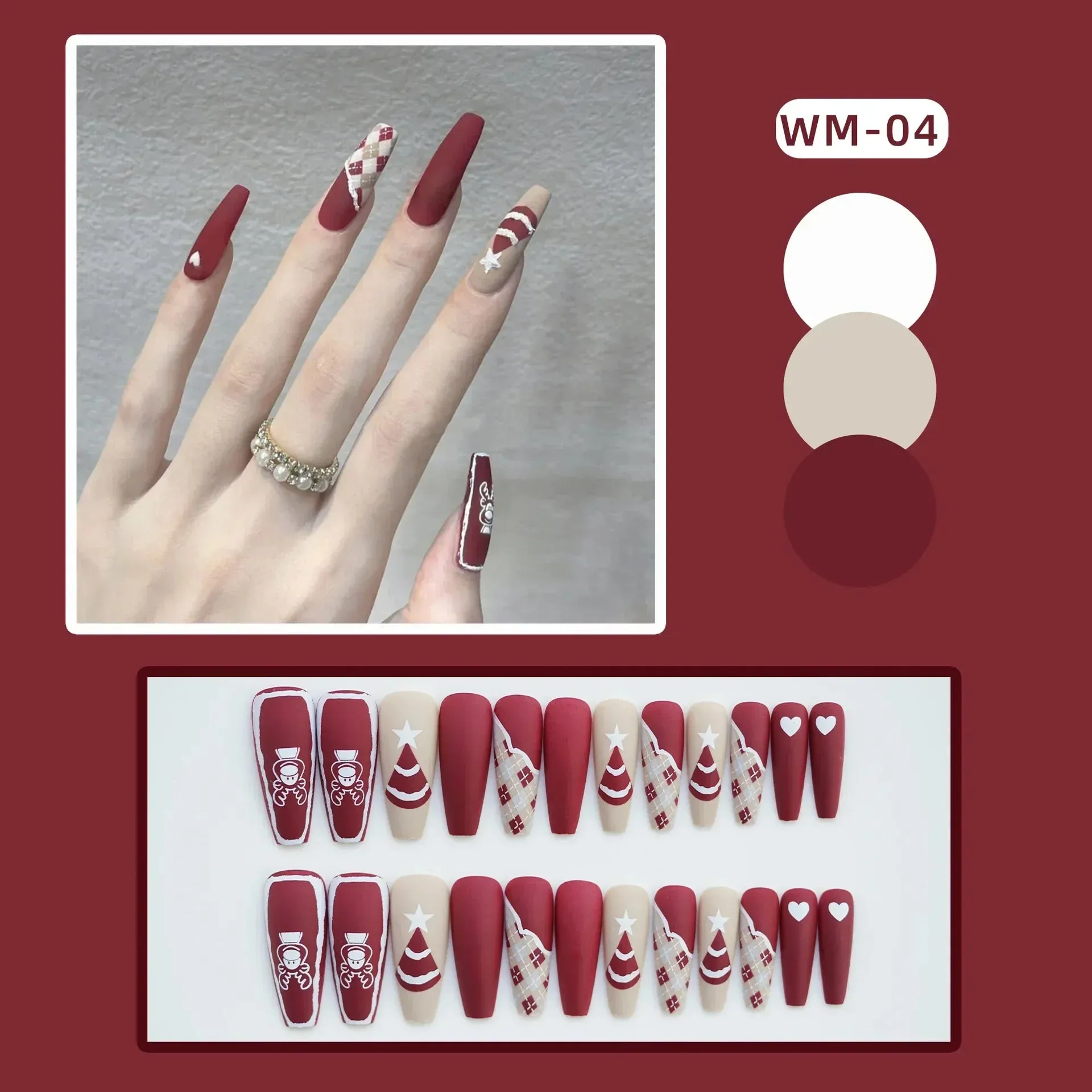 Wenkouban-24Pcs Christmas New Purple Rabbit Cute Short False Nails Tips Snowman Elk Pattern Design Wearable Fake Nails Press On Nail Art