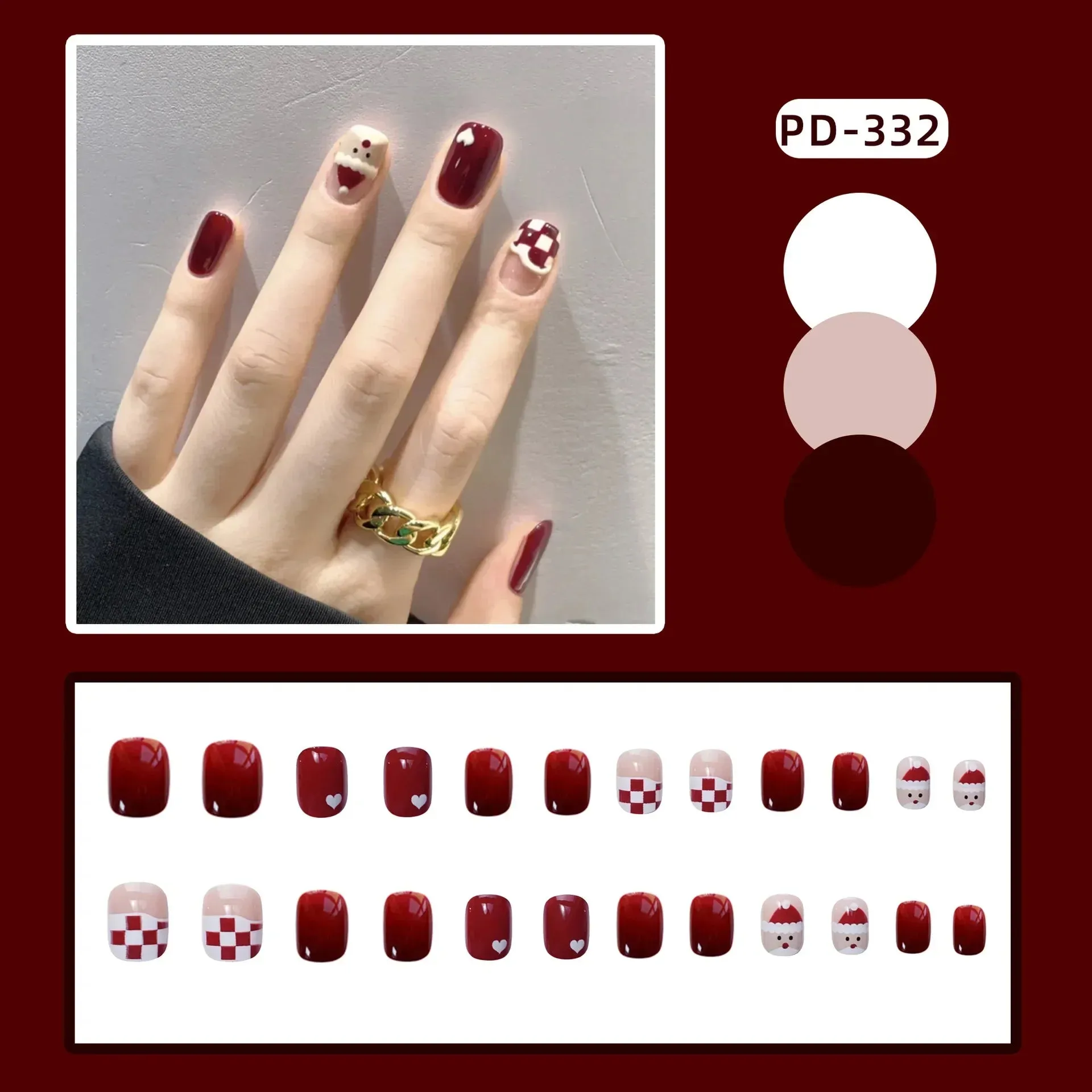 Wenkouban-24Pcs Christmas New Purple Rabbit Cute Short False Nails Tips Snowman Elk Pattern Design Wearable Fake Nails Press On Nail Art