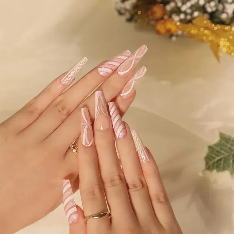Wenkouban-24Pcs Christmas New Purple Rabbit Cute Short False Nails Tips Snowman Elk Pattern Design Wearable Fake Nails Press On Nail Art