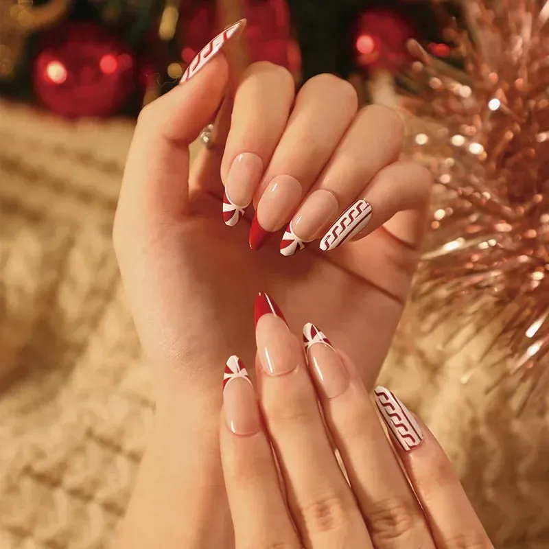 Wenkouban-24Pcs Christmas New Purple Rabbit Cute Short False Nails Tips Snowman Elk Pattern Design Wearable Fake Nails Press On Nail Art