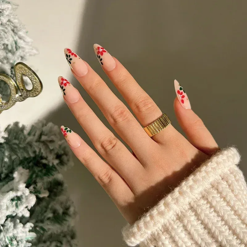Wenkouban-24Pcs Christmas New Purple Rabbit Cute Short False Nails Tips Snowman Elk Pattern Design Wearable Fake Nails Press On Nail Art