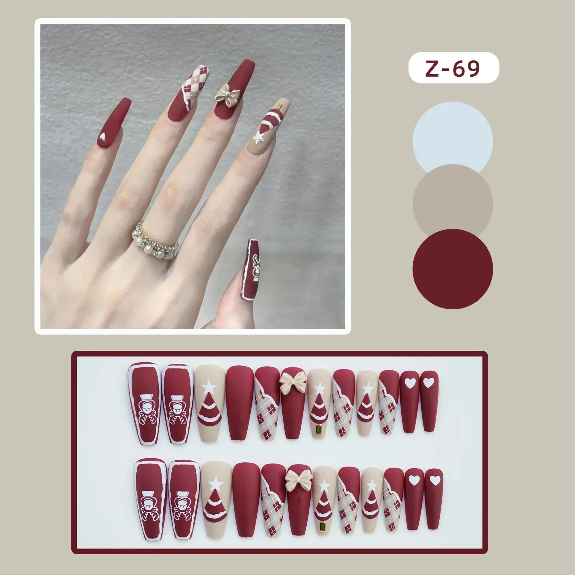Wenkouban-24Pcs Christmas New Purple Rabbit Cute Short False Nails Tips Snowman Elk Pattern Design Wearable Fake Nails Press On Nail Art