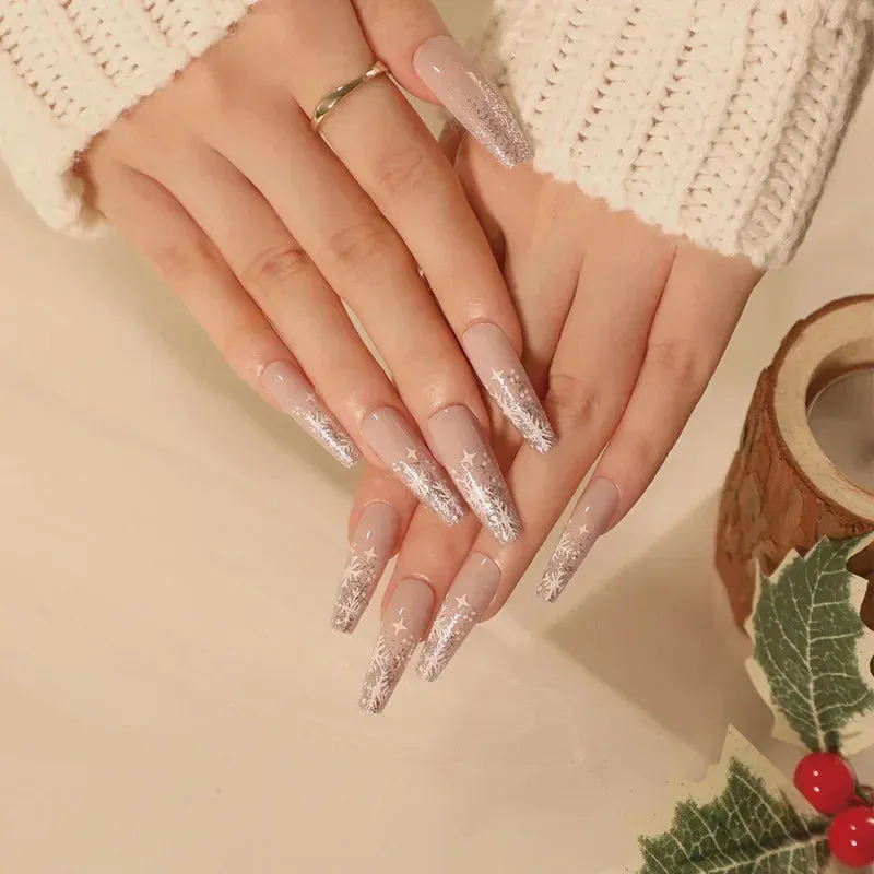 Wenkouban-24Pcs Christmas New Purple Rabbit Cute Short False Nails Tips Snowman Elk Pattern Design Wearable Fake Nails Press On Nail Art
