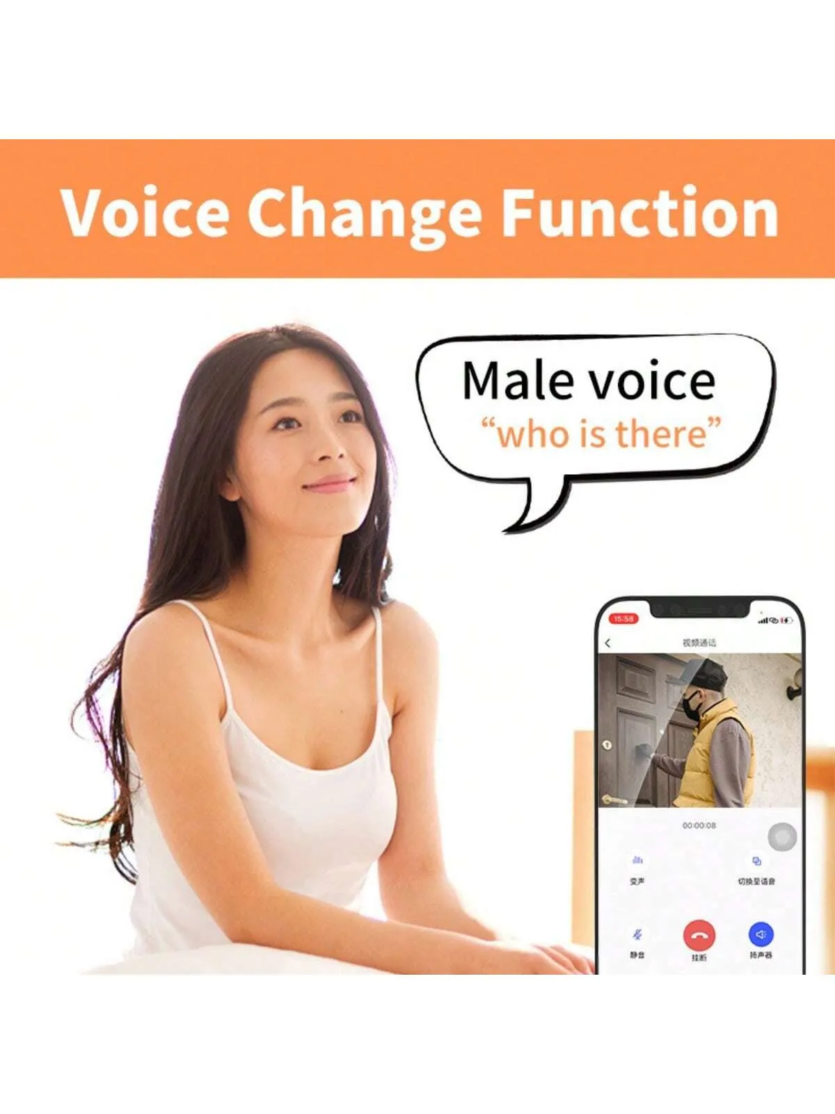 White Wireless Video Doorbell Camera, Smart Home Intercom