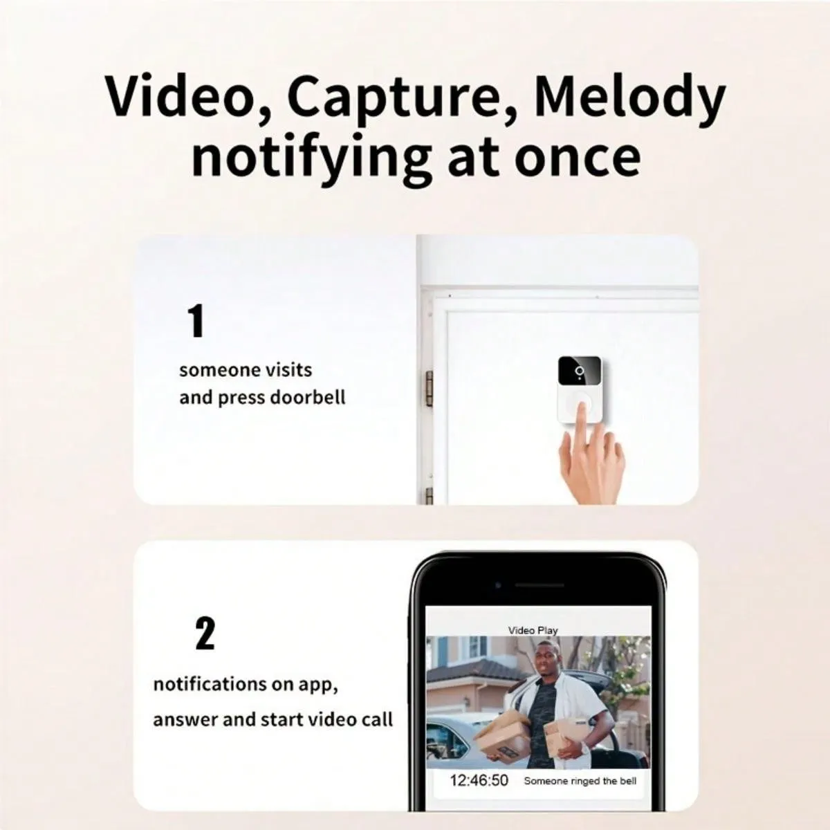 White Wireless Video Doorbell Camera, Smart Home Intercom