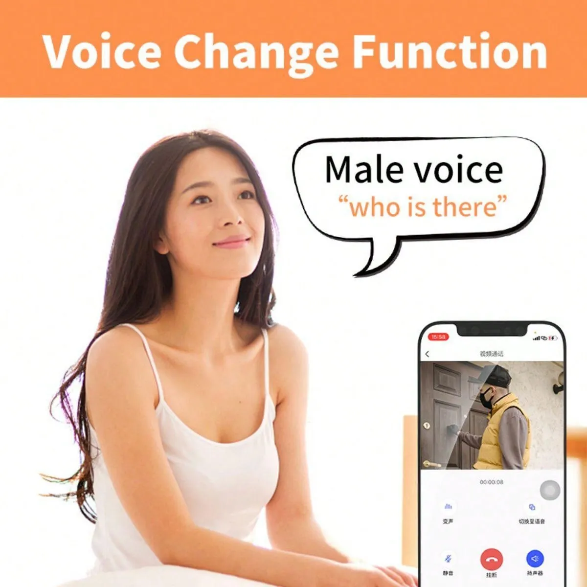 White Wireless Video Doorbell Camera, Smart Home Intercom