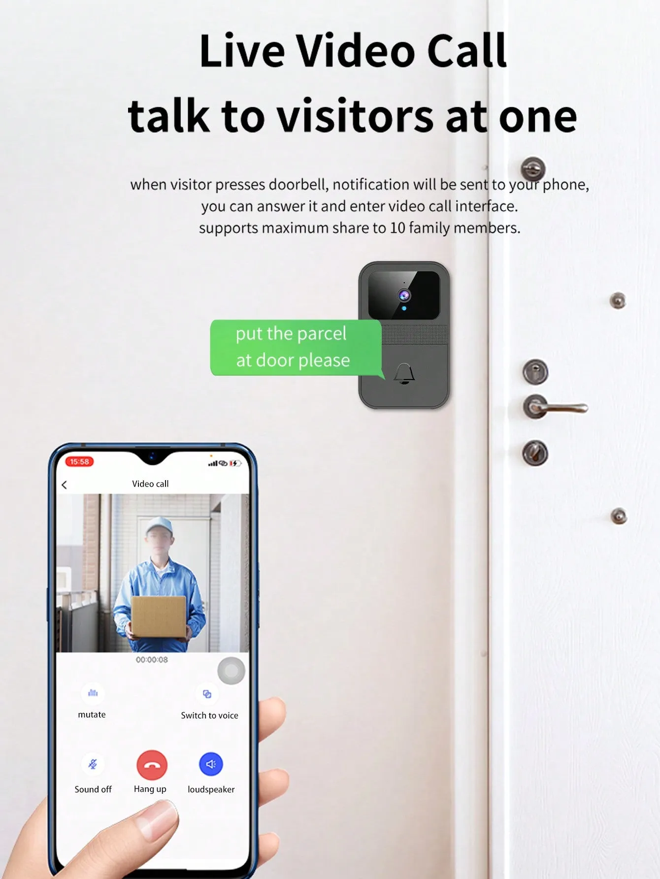 Wireless Smart Video Doorbell Camera With Voice Changer, Night Vision