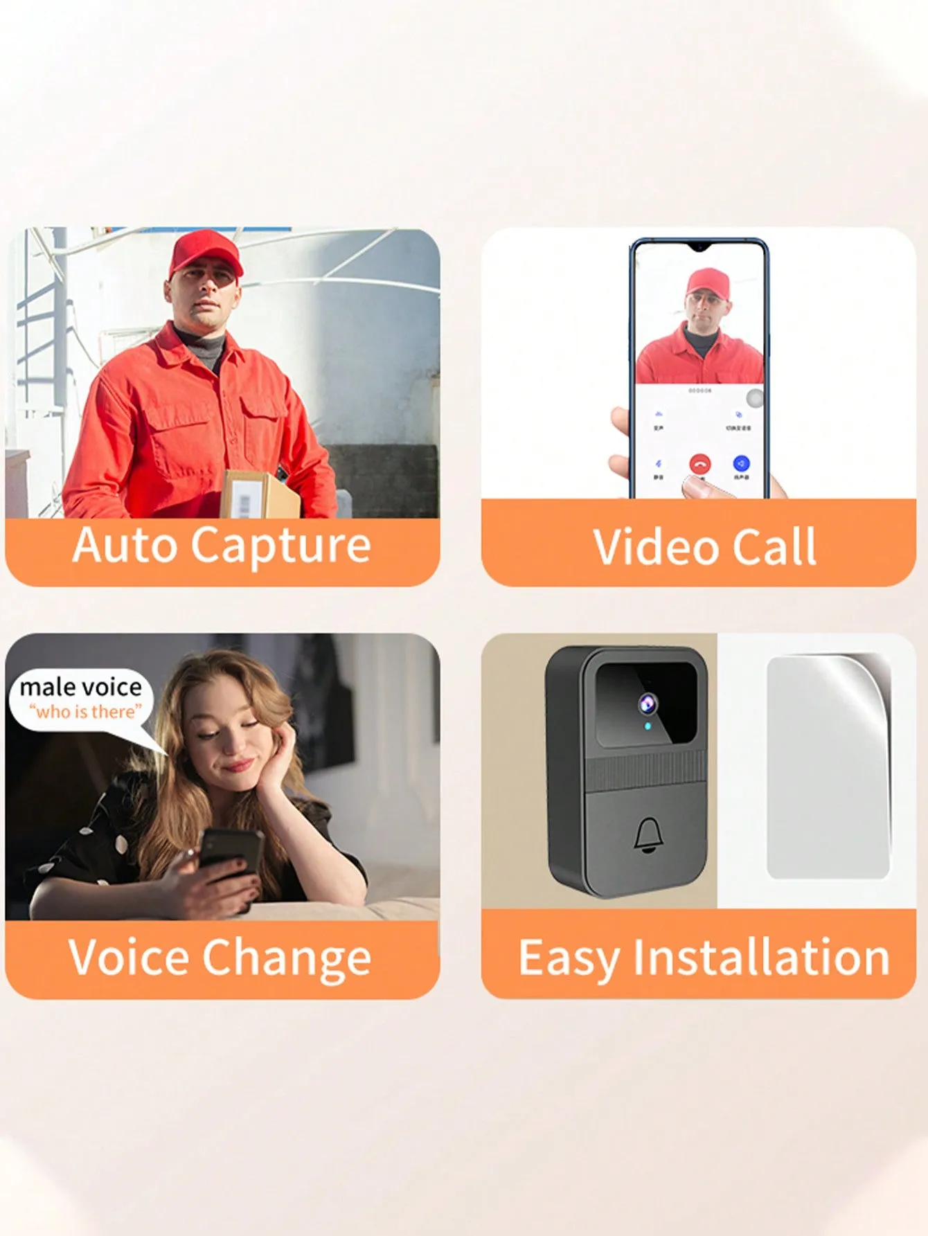 Wireless Smart Video Doorbell Camera With Voice Changer, Night Vision